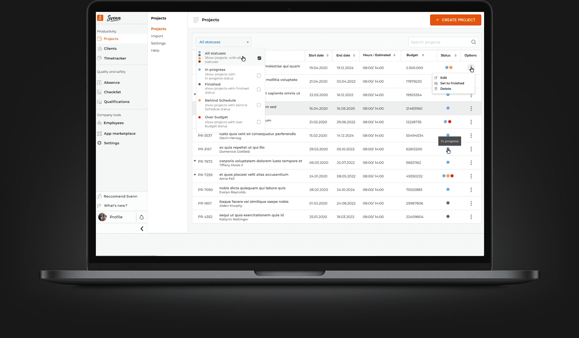 Time tracking software dashboard