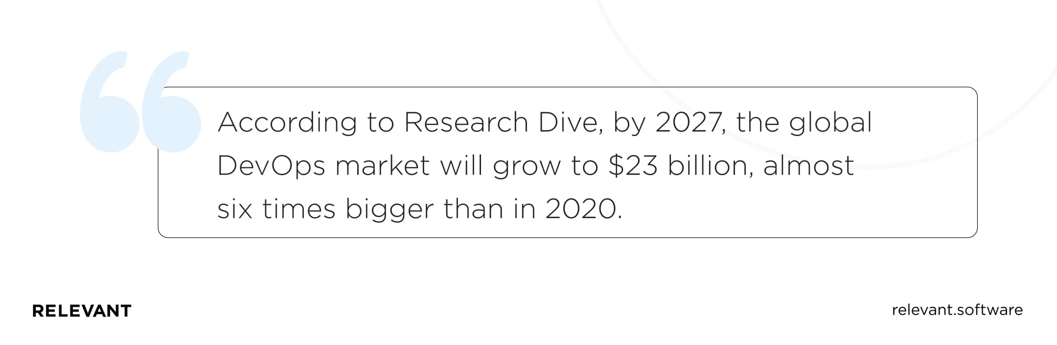 According to Research Dive, by 2027, the global DevOps market will grow to $23 billion, almost six times bigger than in 2020.