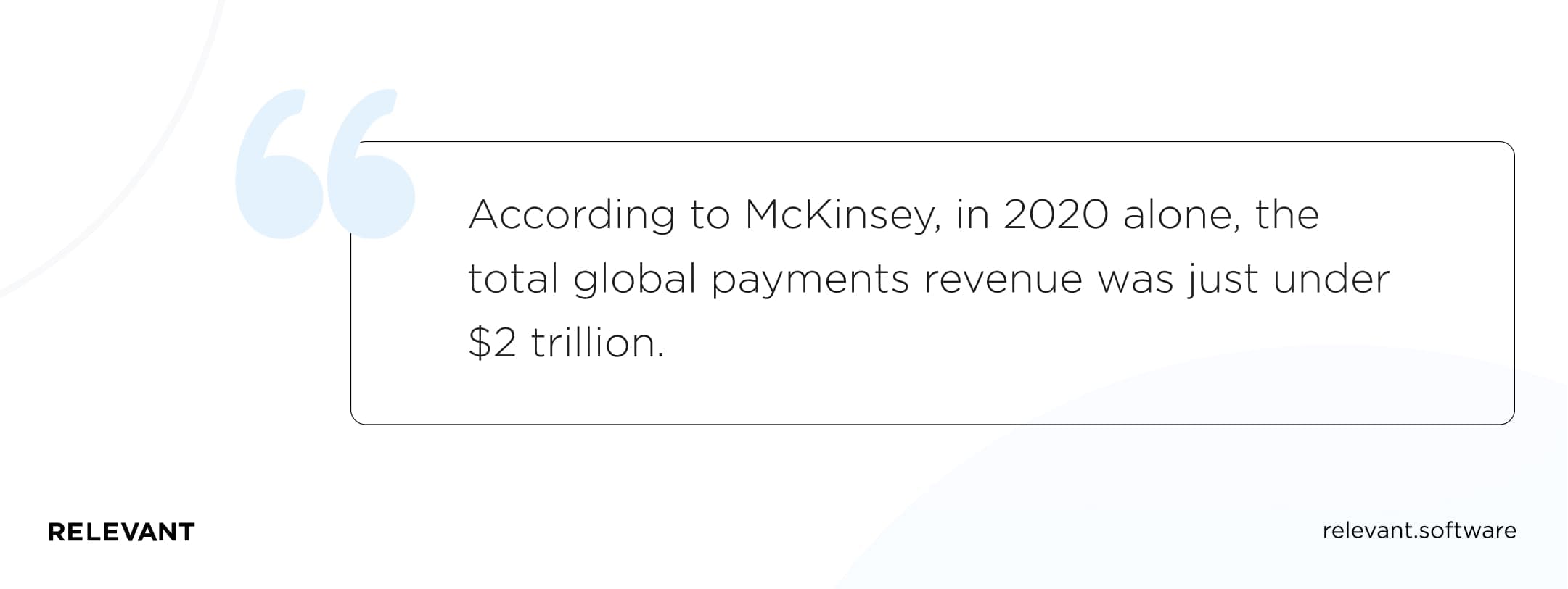According to McKinsey, in 2020 alone, the total global payments revenue was just under $2 trillion. 