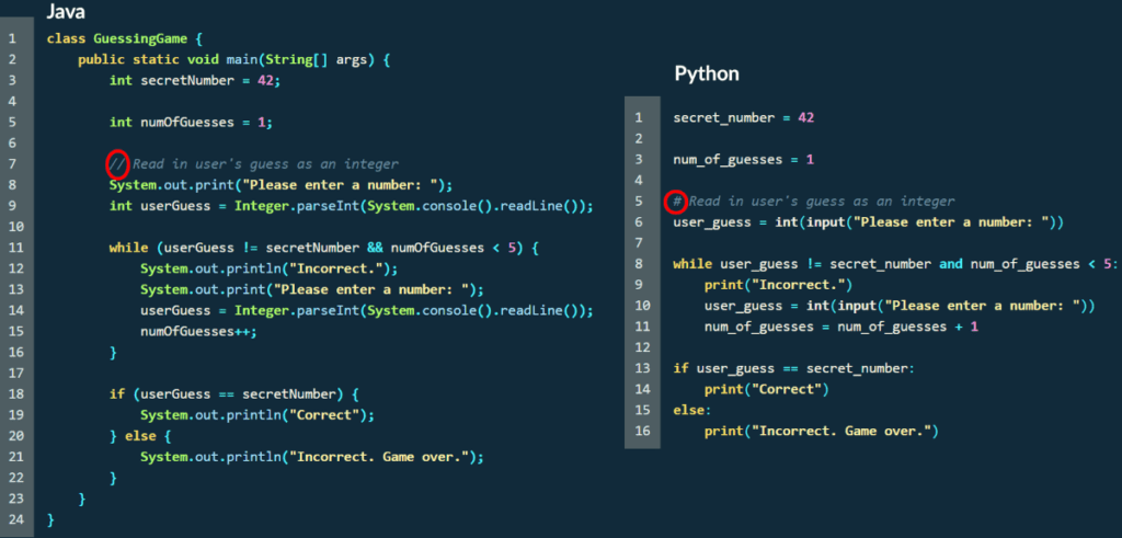 Difference between Java and Python 